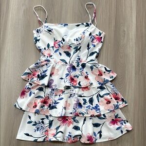 Altar'd State Floral Tiered Dress - White and Pink